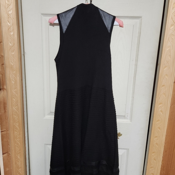 Calvin Klein Black Midi Dress with Leather Accents - Picture 8 of 11